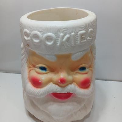 Vintage EMPIRE mold Santa cookie jar no lid with Three mugs Cookies & Milk!