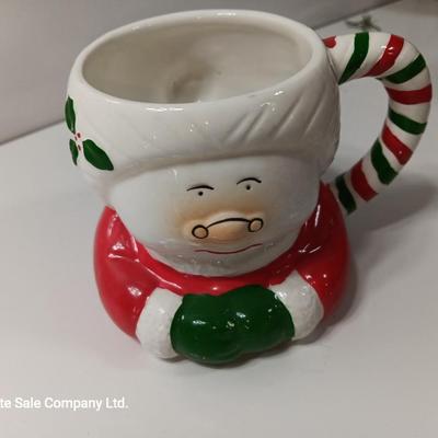 Vintage EMPIRE mold Santa cookie jar no lid with Three mugs Cookies & Milk!