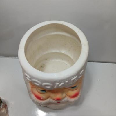Vintage EMPIRE mold Santa cookie jar no lid with Three mugs Cookies & Milk!