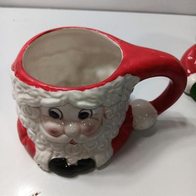 Vintage EMPIRE mold Santa cookie jar no lid with Three mugs Cookies & Milk!