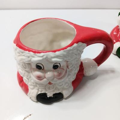 Vintage EMPIRE mold Santa cookie jar no lid with Three mugs Cookies & Milk!