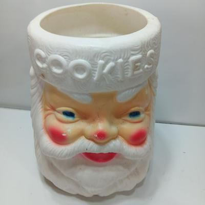 Vintage EMPIRE mold Santa cookie jar no lid with Three mugs Cookies & Milk!