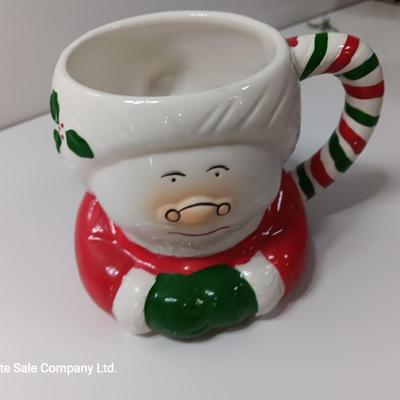 Vintage EMPIRE mold Santa cookie jar no lid with Three mugs Cookies & Milk!