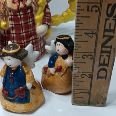 Angel tea pot and candle holder with salt and pepper shakers