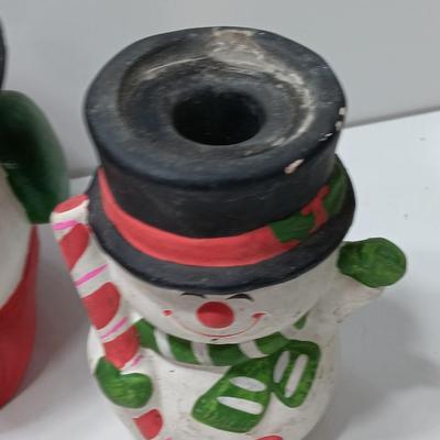 Snow man planter and Frosty figures