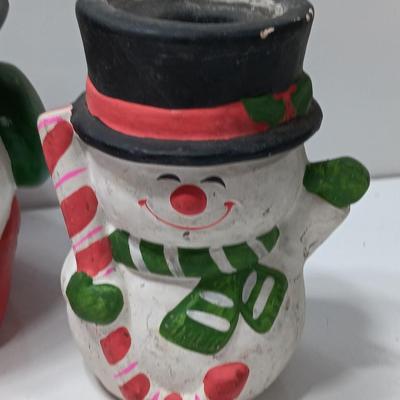 Snow man planter and Frosty figures