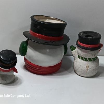 Snow man planter and Frosty figures