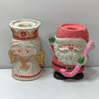 Vintage Santa and Angel candle holders