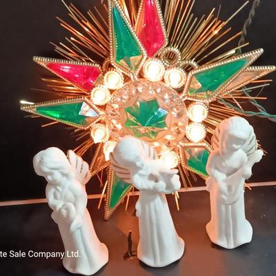 Vintage tree topper and three angel figures