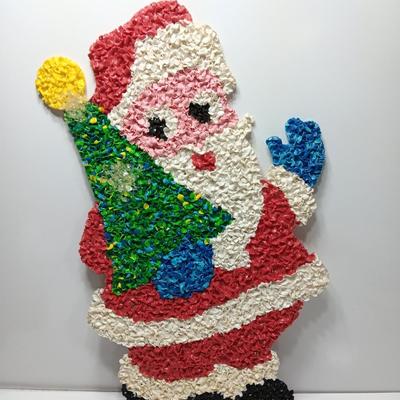 Vintage popcorn Santa with tree