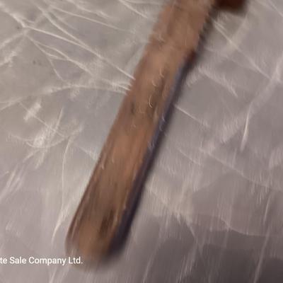 Wooden box with assortment of Antique rusty tools and hardware