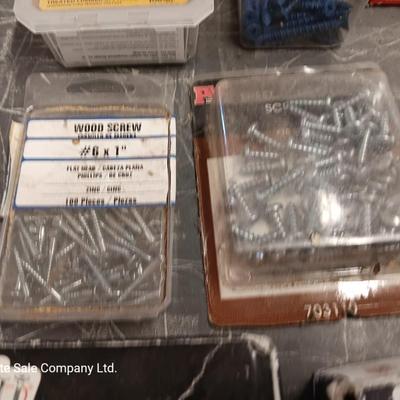 Assortment of hardware still in the boxes / tubs