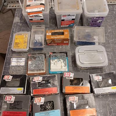 Assortment of hardware still in the boxes / tubs