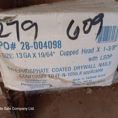 Partial Box of 13 GA 19/64" copperhead drywall nails and several long bolts