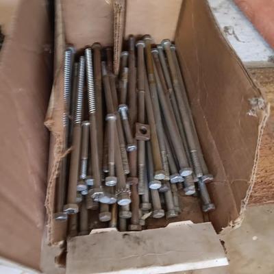 Partial Box of 13 GA 19/64" copperhead drywall nails and several long bolts