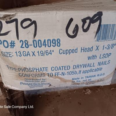 Partial Box of 13 GA 19/64" copperhead drywall nails and several long bolts