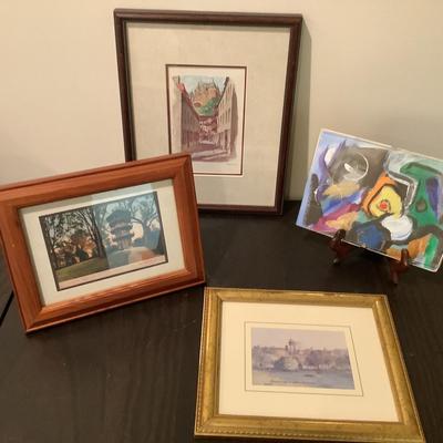 357 Lot of Framed Postcards and Small Art