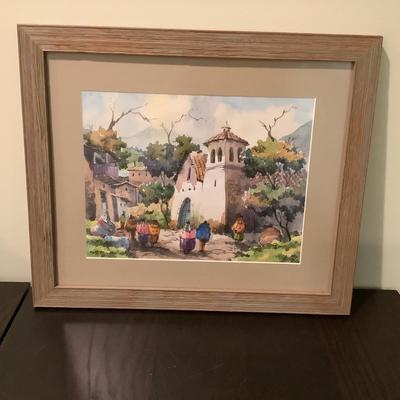 358 Original Signed Peruvian Church Scene Watercolor Artwork