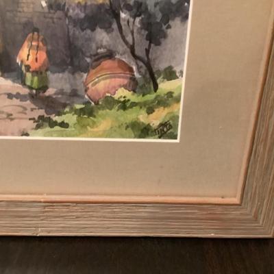 358 Original Signed Peruvian Church Scene Watercolor Artwork