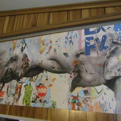 Elephant Theme Canvas Wrapped Wood Frame Wall Art- Approx 40