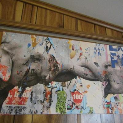 Elephant Theme Canvas Wrapped Wood Frame Wall Art- Approx 40
