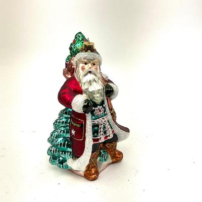 502 Vintage 8.25" Fitz & Floyd Glitter Glass Santa Clause Ornament  Decoration
