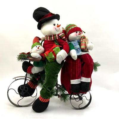 528 Large 23" Plush Snowmen on Bicycle Holiday Display