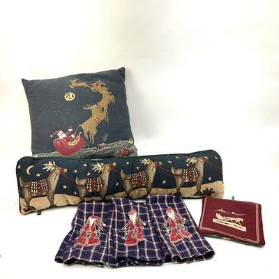 530 Set of Reindeer and Santa Pillows, tea towels