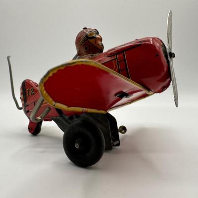 Vintage Marx Tin Windup Rollover Plane USA
