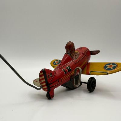 Vintage Marx Tin Windup Rollover Plane USA