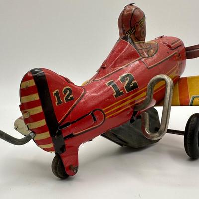 Vintage Marx Tin Windup Rollover Plane USA