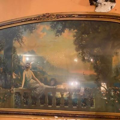 Large R. Atkinson Litho Print Similar to Parish Print Style Antique Curved frame