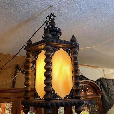 One of two MCM  slag glass hanging lights