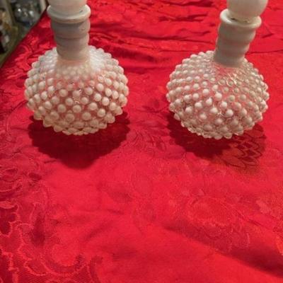 Pair Hob Knob Opalescent Perfume Decanters