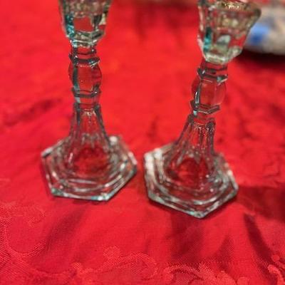 Deco Aqua Blue Glass Candle Sticks