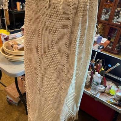 Vintage  Hand Knitted diamond design bedspread 100 x 72 inches Perfect condition