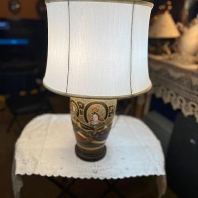 Antique Asian Many Colors Satsuma Gilded lamp Eternal Deities