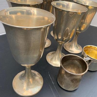 SIX Preisner Sterling Silver Water Goblets + 2 Small Sterling Cups - 980g International