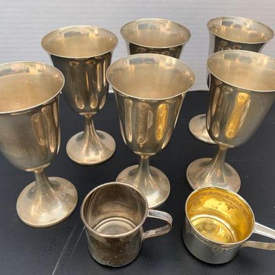 SIX Preisner Sterling Silver Water Goblets + 2 Small Sterling Cups - 980g International