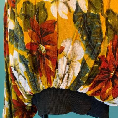 Holiday Glamour: Vintage Beaded Poinsettia Print Jacket with Stylish Gathered Waist - Size M