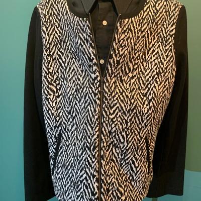 Festive Edge: Talbots Black & White Zip Motorcycle Jacket - Size 14