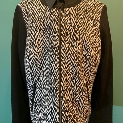 Festive Edge: Talbots Black & White Zip Motorcycle Jacket - Size 14