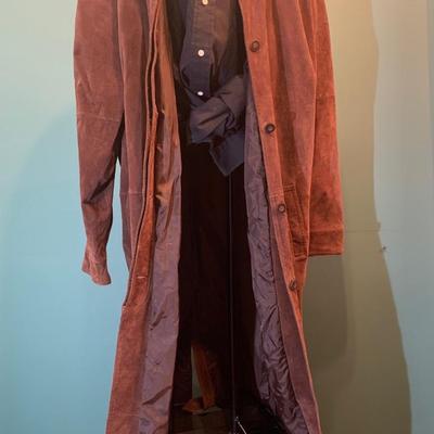 Autumnal Chic: Brandon Thomas Brown Leather Duster Jacket - Size XL