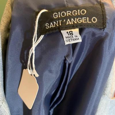 Rainy Day Elegance: Giorgio Santâ€™ Angelo Slate Blue Herringbone Suit - Size 18