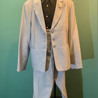 Rainy Day Elegance: Giorgio Santâ€™ Angelo Slate Blue Herringbone Suit - Size 18