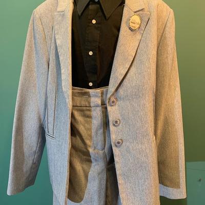 Rainy Day Elegance: Giorgio Santâ€™ Angelo Slate Blue Herringbone Suit - Size 18