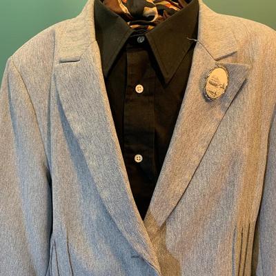 Rainy Day Elegance: Giorgio Santâ€™ Angelo Slate Blue Herringbone Suit - Size 18