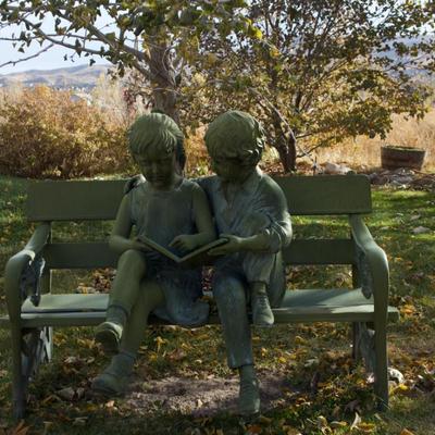 Cast Aluminum ` Sculpture of Children on a Bench 