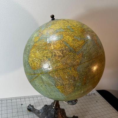 Antique Rand McNally World Globe with Copywrite Date of 1908 on a Brass stand