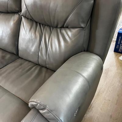 Large Reclining Sofa, Leather GREY